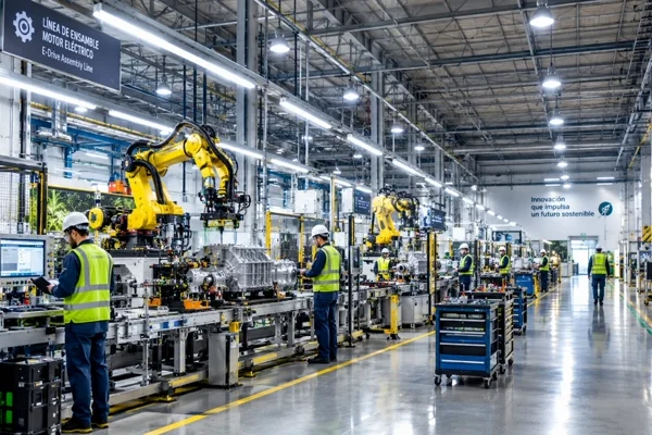 Planta industrial de manufactura y líneas de ensamblaje