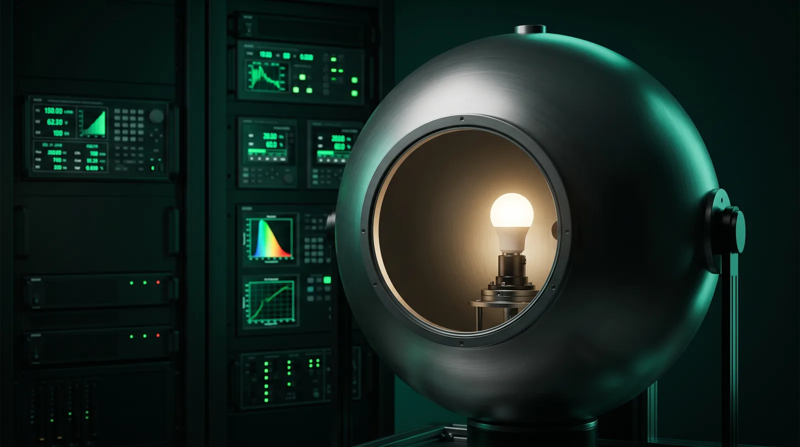 Laboratorio fotométrico Evergreen con esfera integradora para medir lúmenes reales
