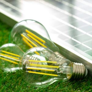 Solar energy panel and light bulb, green energy